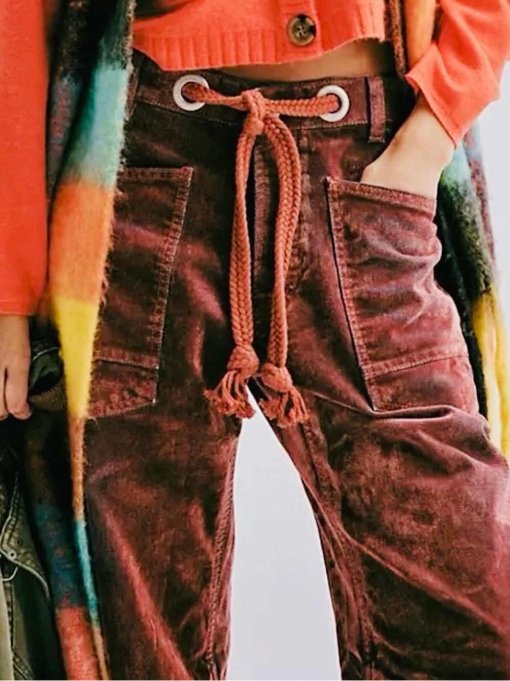 Free People x We The Free Flocked Moxie Barrel Belted Jeans in Chili 🌶️